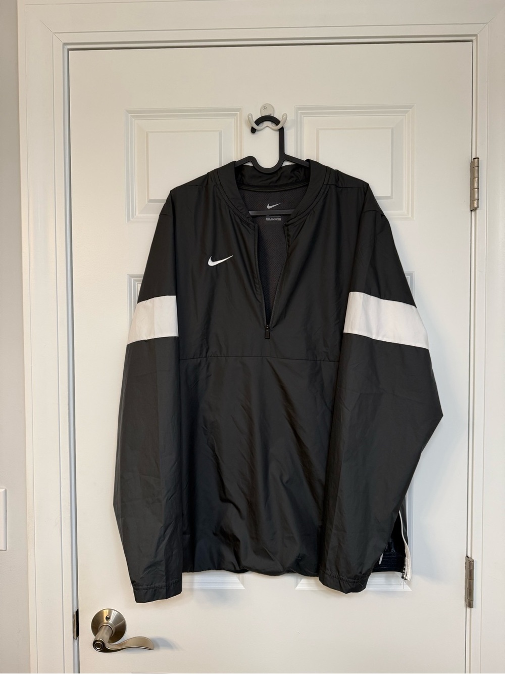 Nike Black Pullover Windbreaker with White Sleeve Panels